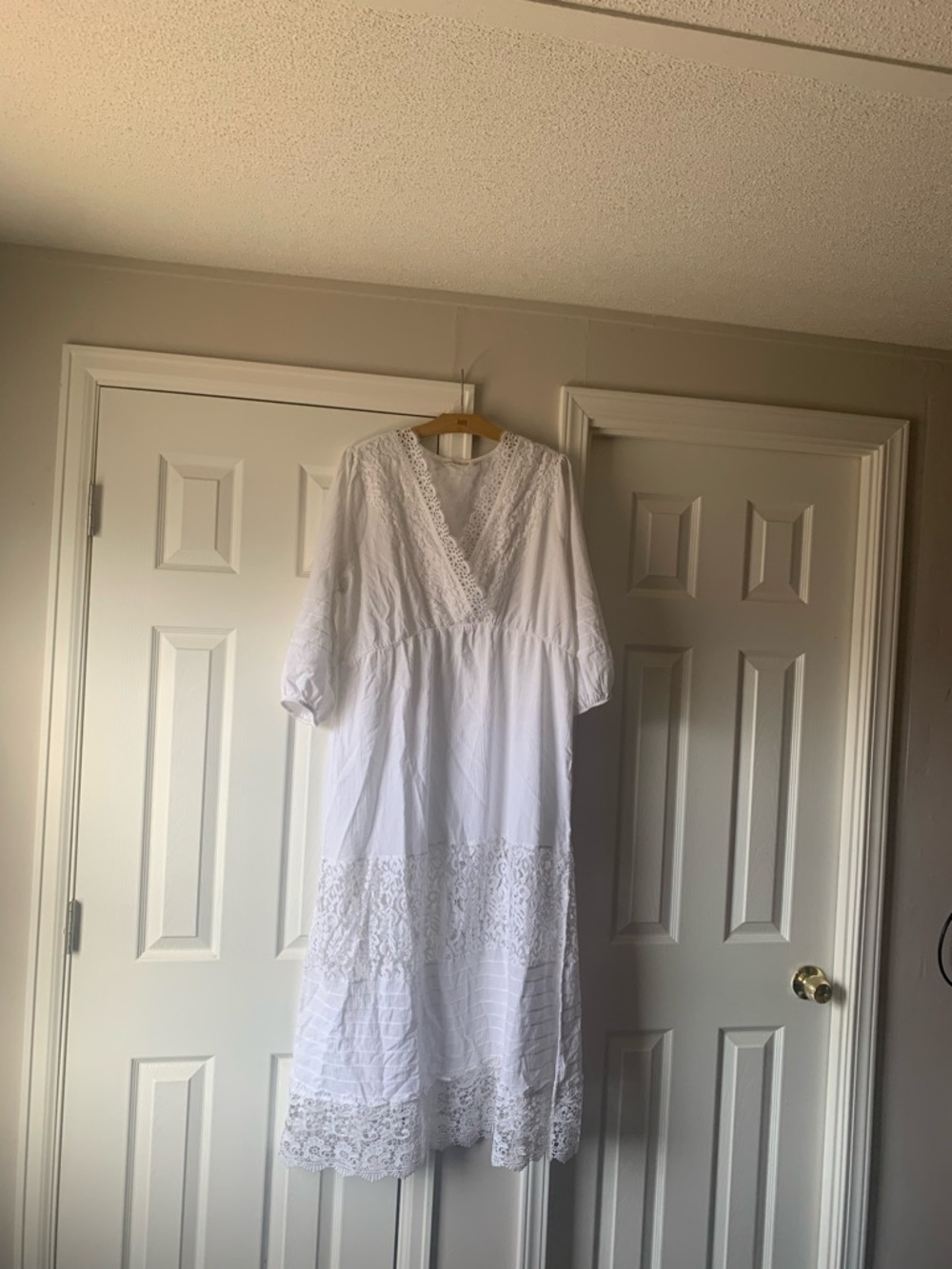 Soft Surroundings White Lace-Trim Maxi Dress